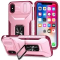 For iPhone XS Sliding Camshield Holder Phone Case(Pink + Rose Red)