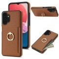 For Samsung Galaxy A13 4G/5G / A04 Ring Card  Litchi Leather Back Phone Case(Brown)
