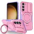For Samsung Galaxy S23+ 5G Sliding Camshield Magsafe Holder TPU Hybrid PC Phone Case(Purple Pink)