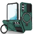 For Samsung Galaxy S22 5G Sliding Camshield Magsafe Holder TPU Hybrid PC Phone Case(Deep Green)