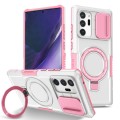For Samsung Galaxy Note20 Ultra Sliding Camshield Magsafe Holder TPU Hybrid PC Phone Case(Pink White