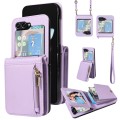 For Samsung Galaxy Z Flip5 5G Crossbody Lanyard Zipper Wallet Leather Phone Case(Purple)