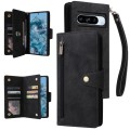 For Google Pixel 8a Rivet Buckle 9 Cards Three Fold Leather Phone Case(Black)