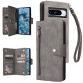 For Google Pixel 8a Rivet Buckle 9 Cards Three Fold Leather Phone Case(Grey)