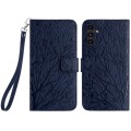 For Samsung Galaxy S23 FE Tree Birds Embossed Pattern Leather Phone Case(Blue)