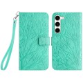 For Samsung Galaxy S23 Tree Birds Embossed Pattern Leather Phone Case(Green)