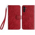 For Samsung Galaxy A13 4G / 5G Tree Birds Embossed Pattern Leather Phone Case(Red)