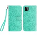 For Samsung Galaxy A22 5G Tree Birds Embossed Pattern Leather Phone Case(Green)