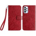 For Samsung Galaxy A23 Tree Birds Embossed Pattern Leather Phone Case(Red)