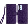 For Samsung Galaxy A23 Tree Birds Embossed Pattern Leather Phone Case(Purple)