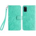 For Samsung Galaxy A41 Tree Birds Embossed Pattern Leather Phone Case(Green)