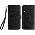 For Samsung Galaxy A50 Tree Birds Embossed Pattern Leather Phone Case(Black)