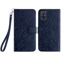 For Samsung Galaxy A51 4G Tree Birds Embossed Pattern Leather Phone Case(Blue)