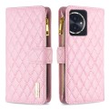 For Honor 100 Diamond Lattice Zipper Wallet Leather Flip Phone Case(Pink)