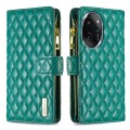 For Honor 100 Pro Diamond Lattice Zipper Wallet Leather Flip Phone Case(Green)