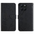 For Honor X8b HT03 Skin Feel Butterfly Embossed Flip Leather Phone Case(Black)