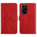 For Honor 200 Lite HT03 Skin Feel Butterfly Embossed Flip Leather Phone Case(Red)