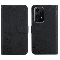 For Honor 200 Lite HT03 Skin Feel Butterfly Embossed Flip Leather Phone Case(Black)