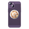 For iPhone 14 Honeycomb Hole Copper Cooling Phone Case with Lens Film(Purple)