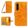 For Sony Xperia 1 VI Skin Feel Sun Flower Embossed Flip Leather Phone Case with Lanyard(Yellow)