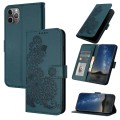 For iPhone 11 Pro Max Datura Flower Embossed Flip Leather Phone Case(Dark Green)
