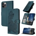 For iPhone 13 Pro Datura Flower Embossed Flip Leather Phone Case(Dark Green)