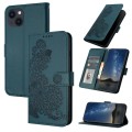 For iPhone 14 Datura Flower Embossed Flip Leather Phone Case(Dark Green)