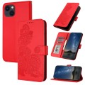 For iPhone 14 Plus Datura Flower Embossed Flip Leather Phone Case(Red)