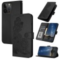 For iPhone 15 Pro Max Datura Flower Embossed Flip Leather Phone Case(Black)