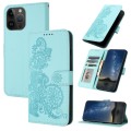 For iPhone 15 Pro Max Datura Flower Embossed Flip Leather Phone Case(Light blue)