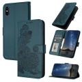 For iPhone X / XS Datura Flower Embossed Flip Leather Phone Case(Dark Green)