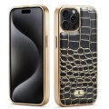 For iPhone 15 Pro Max Fierre Shann Crocodile Texture Electroplating PU Phone Case(Black)