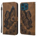 For iPhone 15 Pro Max Retro Skin Feel Butterflies Embossing Leather Phone Case(Brown)