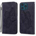 For iPhone 15 Pro Retro Skin Feel Butterflies Embossing Leather Phone Case(Black)