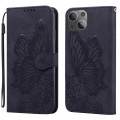 For iPhone 15 Retro Skin Feel Butterflies Embossing Leather Phone Case(Black)