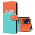 For iPhone 14 Plus Cute Pet Series Color Block Buckle Leather Phone Case(Sky Blue)