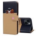 For iPhone 14 Plus Cute Pet Series Color Block Buckle Leather Phone Case(Khaki)