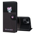 For iPhone 14 Plus Cute Pet Series Color Block Buckle Leather Phone Case(Dark Grey)