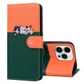 For iPhone 14 Pro Cute Pet Series Color Block Buckle Leather Phone Case(Dark Green)