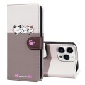 For iPhone 14 Pro Max Cute Pet Series Color Block Buckle Leather Phone Case(Pale Mauve)