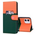 For iPhone 11 Cute Pet Series Color Block Buckle Leather Phone Case(Dark Green)