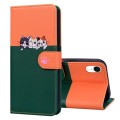 For iPhone XR Cute Pet Series Color Block Buckle Leather Phone Case(Dark Green)