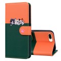 For iPhone 8 Plus / 7 Plus Cute Pet Series Color Block Buckle Leather Phone Case(Dark Green)