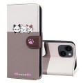 For iPhone 15 Cute Pet Series Color Block Buckle Leather Phone Case(Pale Mauve)
