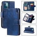 For iPhone 15 Tri-Fold 9-Card Wallets Leather Phone Case(Blue)