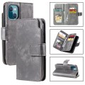 For iPhone 15 Plus Tri-Fold 9-Card Wallets Leather Phone Case(Grey)