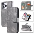 For iPhone 15 Pro Max Tri-Fold 9-Card Wallets Leather Phone Case(Grey)