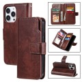 For iPhone 15 Pro Max Tri-Fold 9-Card Wallets Leather Phone Case(Brown)