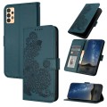 For Samsung Galaxy A13 4G Datura Flower Embossed Flip Leather Phone Case(Dark Green)
