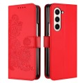 For Samsung Galaxy Z Fold5 5G Datura Flower Embossed Flip Leather Phone Case(Red)